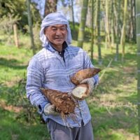天然タケノコを持つ高塚さん